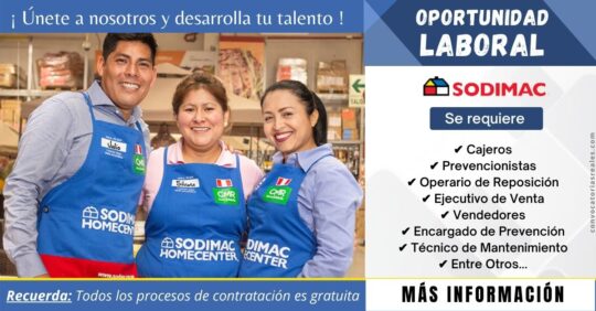 CONVOCATORIA DE TRABAJO EN SODIMAC, TRABAJA CON NOSTROS SODIMAC