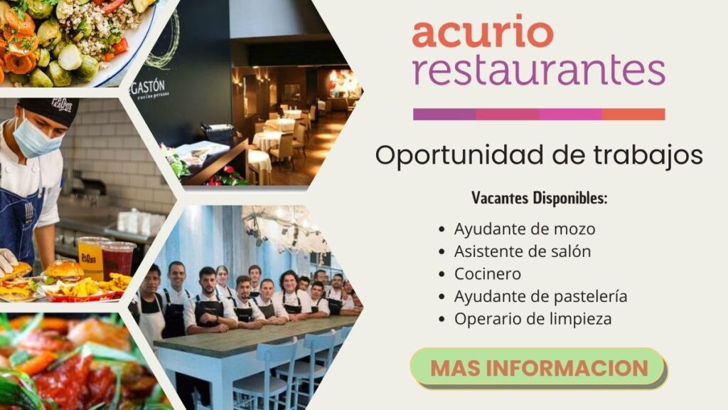 Acurio Restaurantes Trabajo de Ayudante de Cocina y Camarera